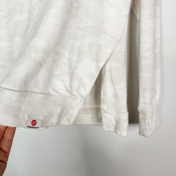 Vimmia Medium M White Soothe Tie Back Camo Print Sweatshirt Crew Neck Keyhole - Picture 4 of 12